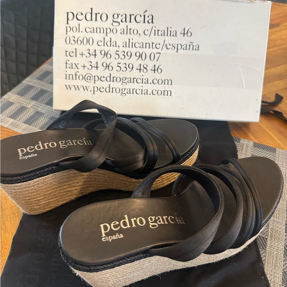 Pedro Garcia Black Platform Sandals with Crisscross Straps